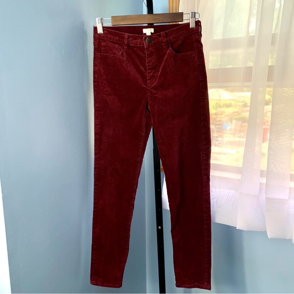 J. Crew Burgundy Velvet Stretch Pants - Picture 2 of 7